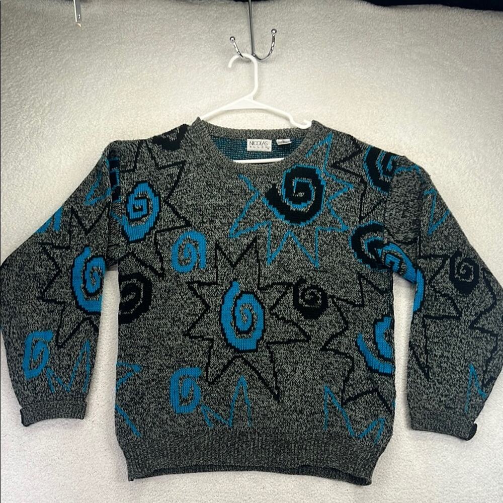 Nicolas Allen Mens Vintage Crewneck Abstract Sweater Size Small Retro